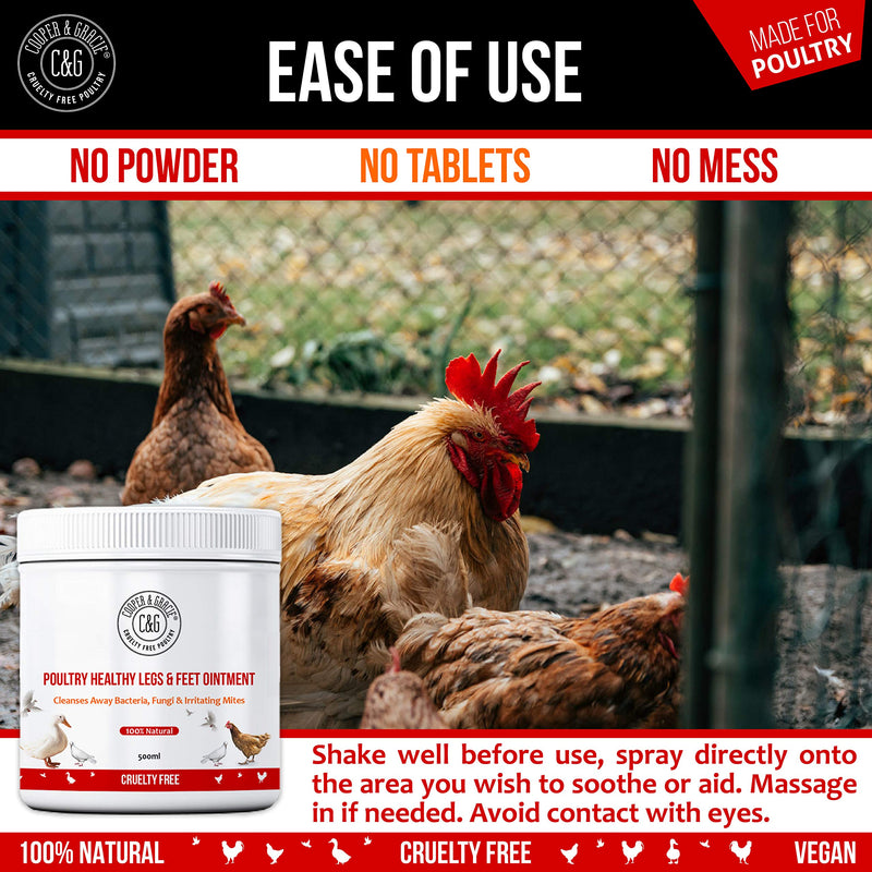 C&G Pets Poultry Healthy Legs & Feet Gel 500ML By Cooper And Gracie | 100% Vegan Formula Protects from bacteria, fungi & irritating mites | Natural Remedy For Scaly Legs & Support Healing