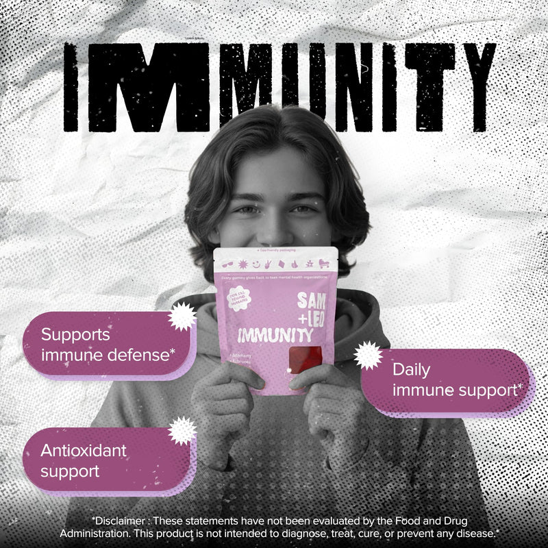 SAM+LEO Immunity Gummies for Kids & Teens, Elderberry & Zinc, Berry, 60ct | Elderberry, Echinacea, Zinc & Vitamin C, vegan, gluten-free antioxidant immune support gummies, berry, ages 4 and up