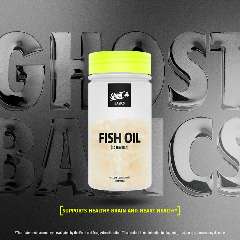 GHOST Basics Fish Oil Supplement, 3000MG Daily Omega 3, 60 Softgels | Fatty Acids with DHA & EPA for Brain, Heart Health, & Immunity Support - Gluten-Free & Soy-Free