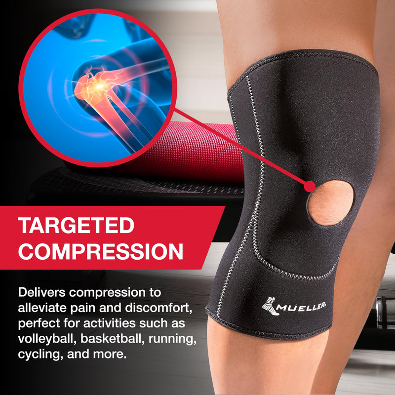 MUELLER Sports Medicine Open Patella Knee Sleeve, Knee Pain Relief Support for Men and Women, Ideal for Arthritis, Sprains, Black New & Improved Sleeve SM - BeesActive Australia