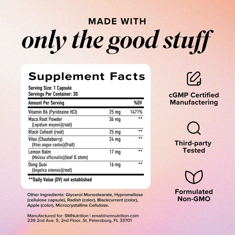 PMS Support Supplement for Women with PMS Relief, Delayed-Release Beadlets | Hormonal Acne Hormone Balance & Period Support, Chasteberry Supplements, With Dong Quai Cranberry & Vitamin B6, 30 Capsules