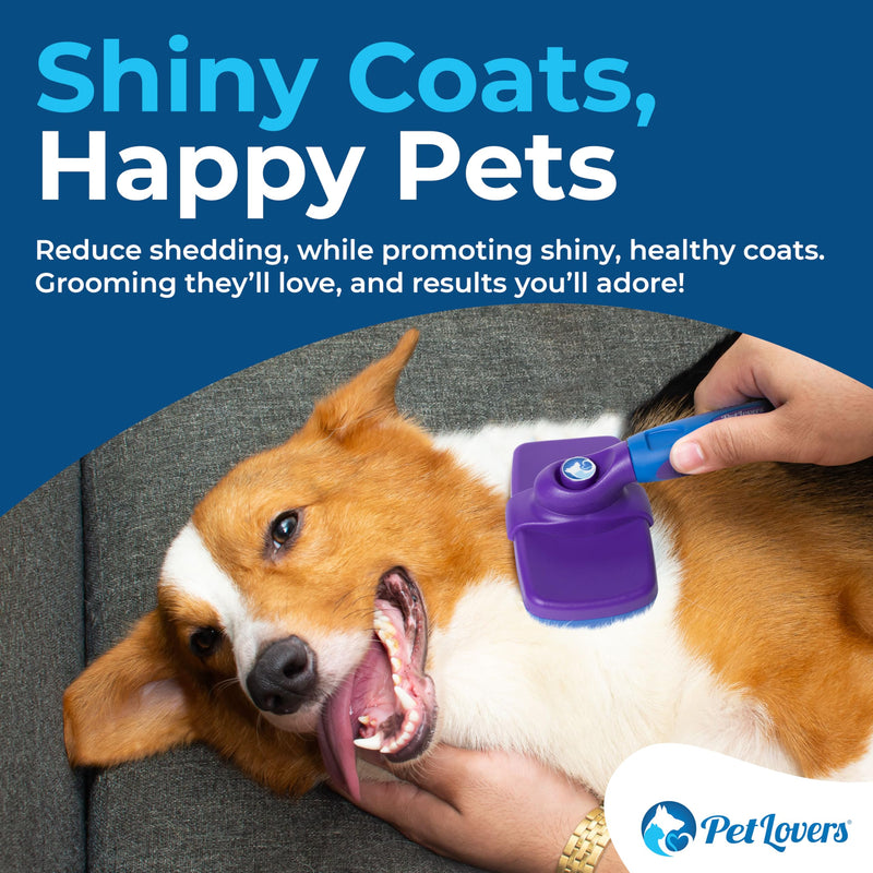 PetLovers EzSlicker Self-Cleaning Brush - Dog Brush for Shedding, Gentle Slicker Brush for Cats, Tangle-Free Grooming Comb with Soft Bristles & Ergonomic Handle for Stress-Free Grooming - BeesActive Australia