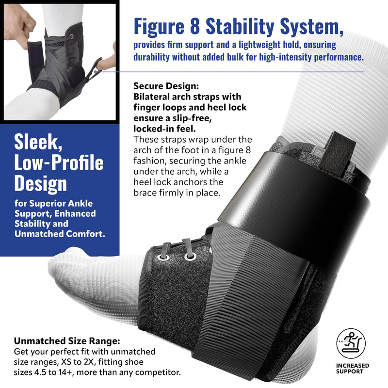 SportLock EZ8, Lace Up Ankle Brace for Women and Men, Ankle Support, Removeable Side Stablizers, Foot Brace, For Sprained or Injured Ankle and More, Ankle Brace for Sports, 2X
