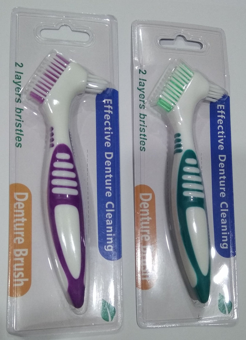 Gus Craft 2-Pack Denture Cleaning Brush Set- Premium Hygiene Denture Cleaner Set For Denture Care- Top Denture Cleanser Tool w/Multi-Layered Bristles & Ergonomic Rubber Handle (Green and Purple) Green and Purple - BeesActive Australia