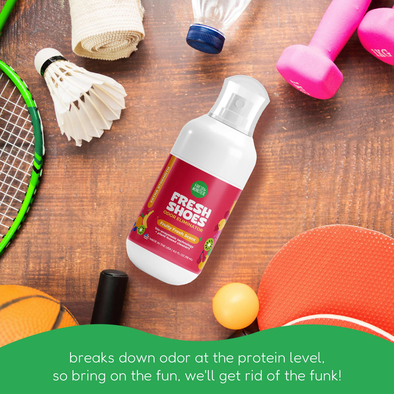 FRESH MONSTER Deodorizing Shoe Spray for Kids & Teens, Shoe Deodorizer Spray with All-Day Odor Protection, Bio-Enzyme Technology, Eliminates Odors, Fruity Fresh, 4 oz