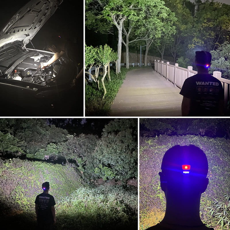 DARKBEAM Hard hat Headlamp COB LED Floodlight with Red Light USB Rechargeable 2000 Lumen - Car Maintenance and Night Construction - Included Rechargeable Battery Last for 6-10 Hours