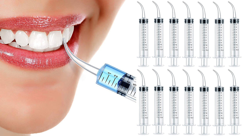 TIHOOD 15PCS 12ml/cc Plastic Syringes with Curved Tip, Disposable Irrigation Syringe Mouthwash Cleaner for Oral Care, Animal Feeding, with Measurement