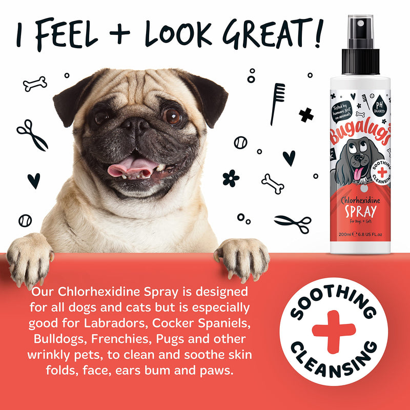 BUGALUGS Dog Spray for pawly skin - dog grooming pet spray. Great for dogs with stressed skin. Cleans Wrinkles for puppy, dogs & cat grooming