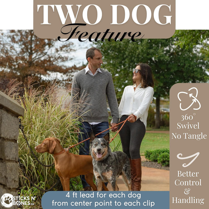 Sticks N' Bones co Hands Free Dog Leash Waist Leash for Dog Walking Running Crossbody, Multifunctional Dog Leash Adjustable Heavy Duty Leash 2 Dogs Dual Handle Slip Lead Puppy Training Leash 8.2 FT (from Clasp to Clasp) x 10mm Honey Brown - BeesActive Australia