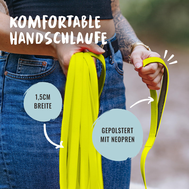 Rudelkönig drag leash 10m for dogs - robust and weatherproof dog leash for successful dog training - with neon yellow handle padding - BeesActive Australia