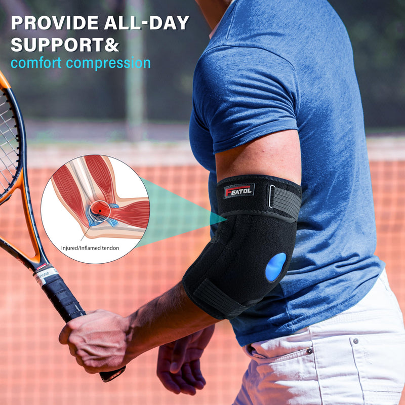 FEATOL Elbow Brace with Ice Pack for Tendonitis and Tennis Elbow-Pain Relief for Cubital Tunnel, Ulnar Nerve Entrapment, Bursitis-Reusable Ice Pack Brace for Men and Women, Medium