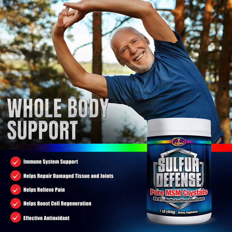 7 Lights Sulfur Defense Opti-MSM 99.9% Pure MSM Powder | Dietary Supplement for Joints, Skin & Immune Support ‚Äì Organic Methylsulfonylmethane Crystals, Vegan, Non-GMO, Gluten-Free ‚Äì Made in USA (1 LB) 1 Pound (Pack of 1)