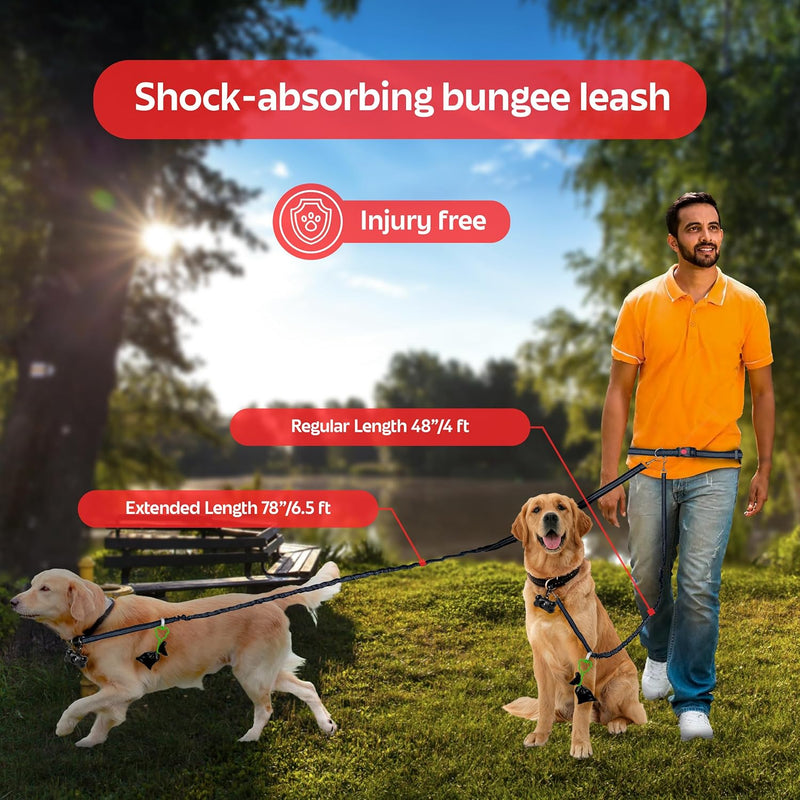 Hands Free Dog Leash with Bag Dispenser, Waste Bag Holder Clip (Black), Standard Black - BeesActive Australia