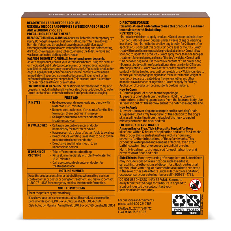 Amazon Basics Preventative Flea, Tick & Mosquito Topical Treatment for Large Dogs (21-55 Pounds), Kills Fleas, 4 Count, Packaging May Vary Large Dogs (21 - 55 lbs)