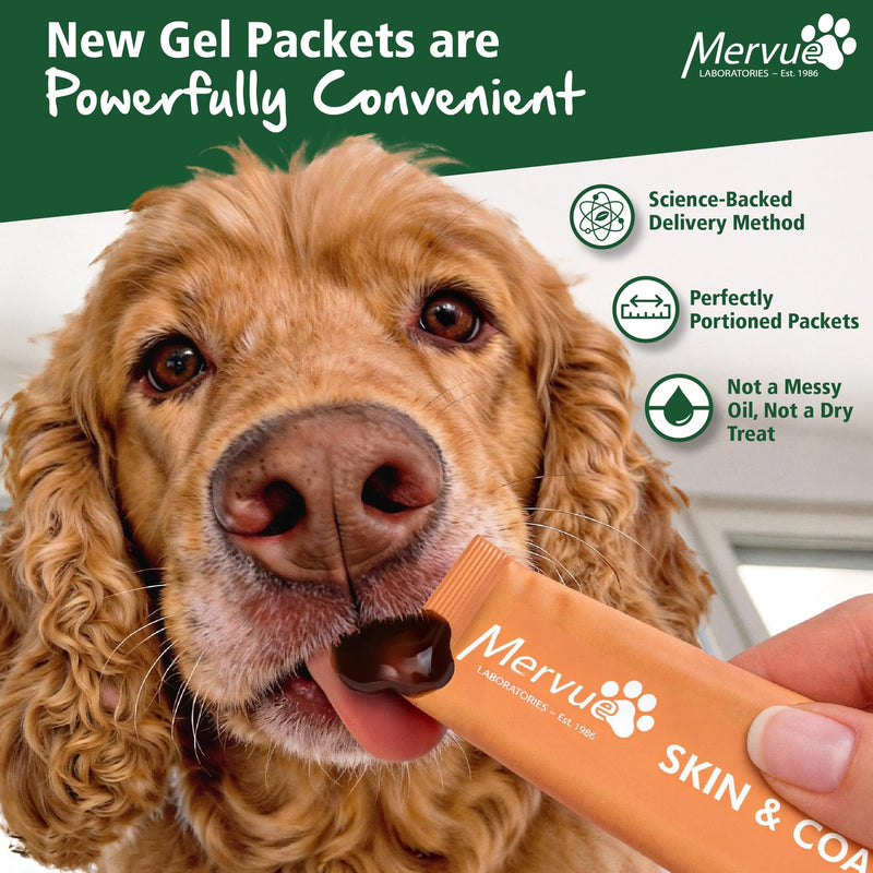 Mervue Skin and Coat Supplement for Dogs – Small Dog Omega 3 Supplement in Gel w/Zinc & Biotin to Support Gut Health – Tasty Daily Dog Multivitamin Packs for Normal & Sensitive Skins (14 x 5ml) Small Dog (14 x 5ml)