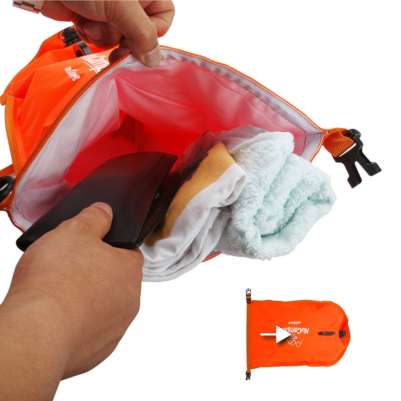 NuCamper Swim Buoy for Open Water Swimmers With Adjustable Waist Belt, Waterproof Dry Bag, Swim Bubble For Safty Swimming, Training Snorkeling, Kayaking, Boating,Beach Bags Large Capacity 28L Orange