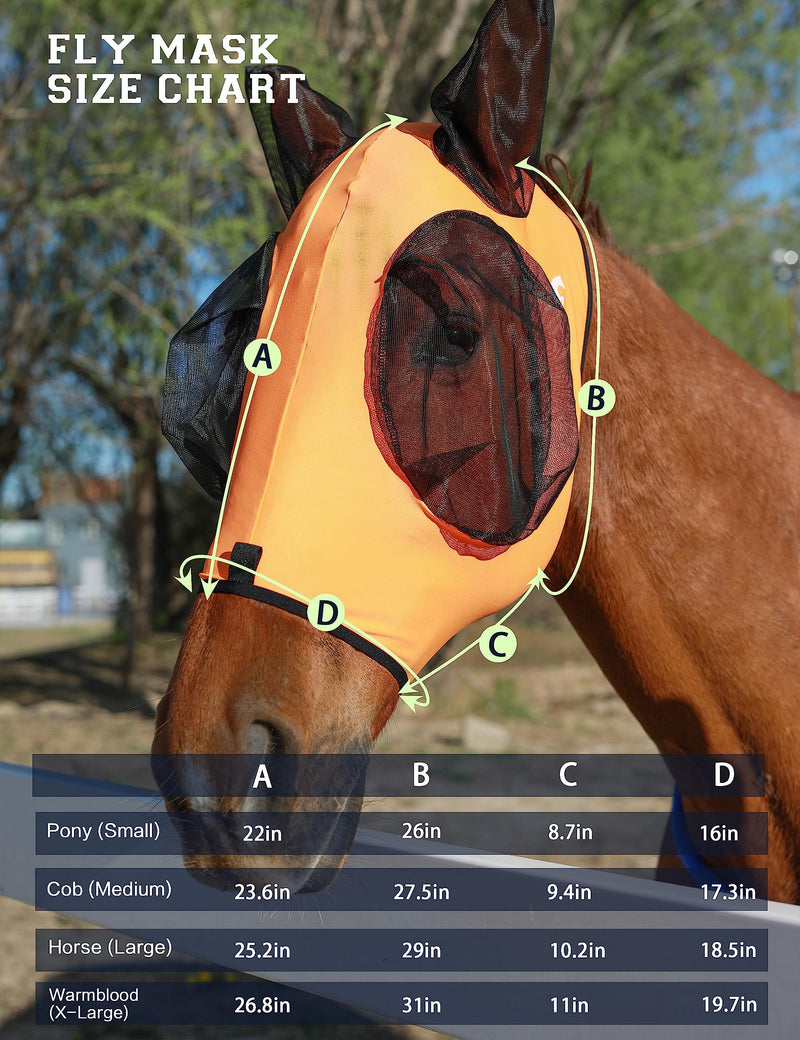Horse Fly Mask with Ears, UV Protection Fly Mask for Horses, Elasticity Fly Mask with Big Mesh Eye Covers, Snug Fitting Comfortable Breathable Lightweight Fly Mask Horse Red Orange Full Large - BeesActive Australia