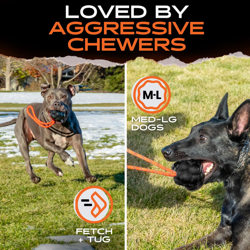 Monster K9 Ultra Durable Rumble Rope Ball - XL Dog Ball - Lifetime Replacement - Medium & Large Breeds - Aggressive Chewers - Chew, Tug, & Fetch Dog Toy - Made in USA - Reward Toy Used by K9's - 4.5" - BeesActive Australia