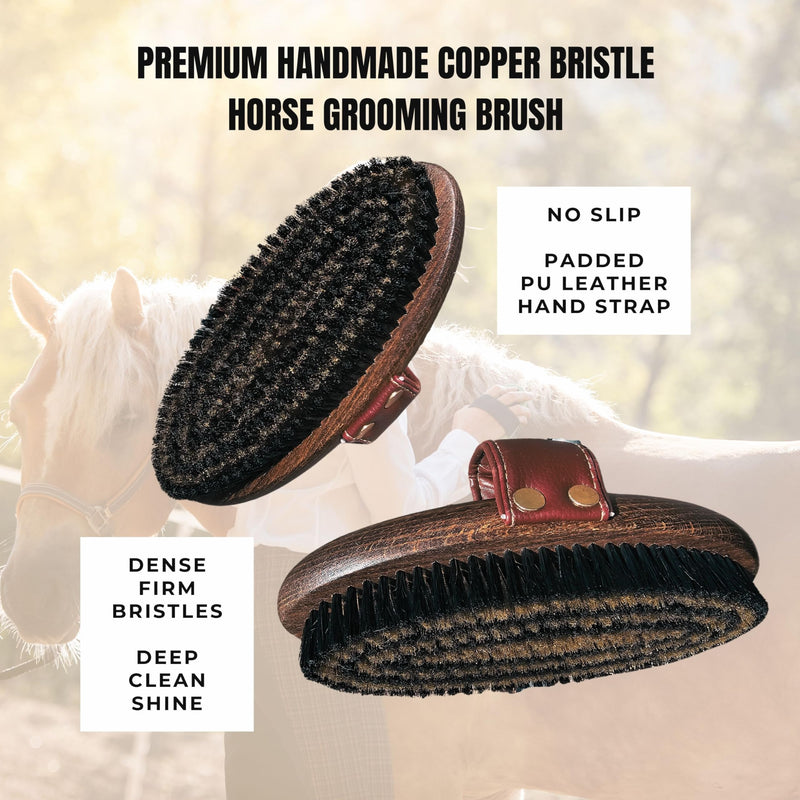 Horse Grooming Brush With Copper Bristles | Premium Handmade Horse Body Brush Removes Light Dirt, Dust & Scurf | Conditions Polishes For Radiant Shine | Professional Equine Brush Tool For Your Kit - BeesActive Australia