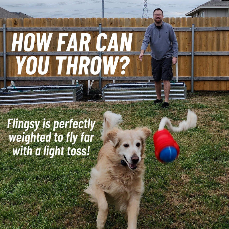 Made in USA Flingsy Dog Ball Launcher and Rope Tug Fetch Thrower Combination Throwing Toy with 100-Percent Natural Cotton Rope Red Flingsy Launcher Rope Toy with 1 Ball - BeesActive Australia
