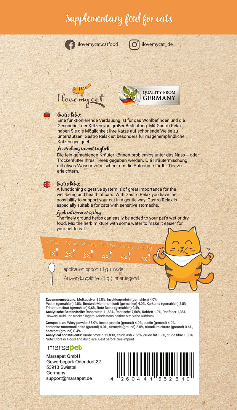 I Love My Cat Gastro Relax Powder Food supplement for cats suffering from diarrhea Suitable for all cats and developed together with veterinarians 80 g - BeesActive Australia