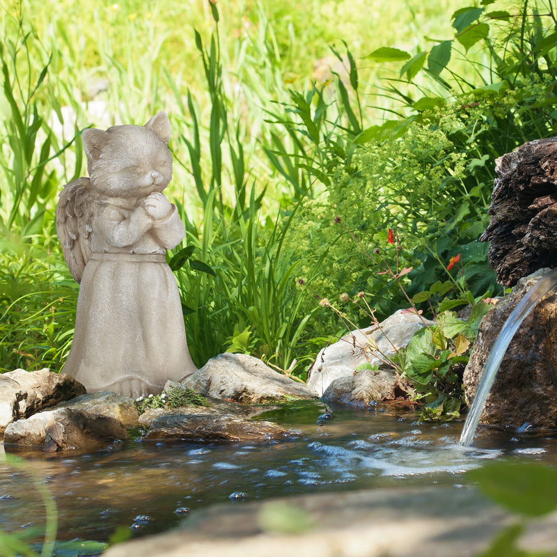 Relaxdays Grave Ornament for Cat, Garden Decoration Figure, Keepsake for Animal, Cat Angel, Weatherproof Cat Memorial Stone, Cream - BeesActive Australia