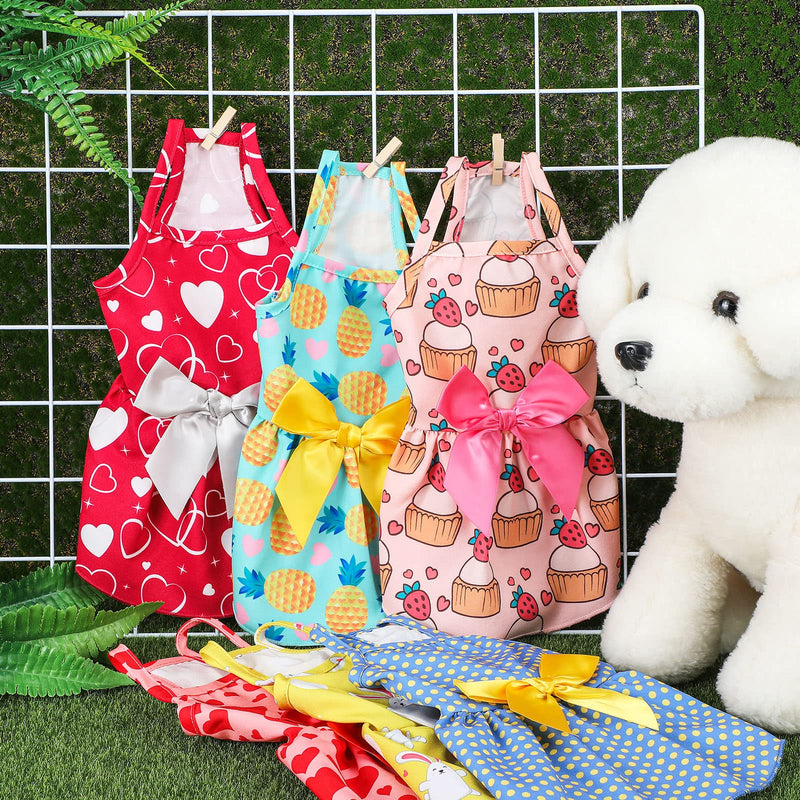 6 Pieces Puppy Dog Dress Pet Bowknot Princess Dress Puppy Floral Vest Skirt Pet Summer Dress Dog Cute Rosette Sundress Apparel for Small Dog Cat Pet (S) S