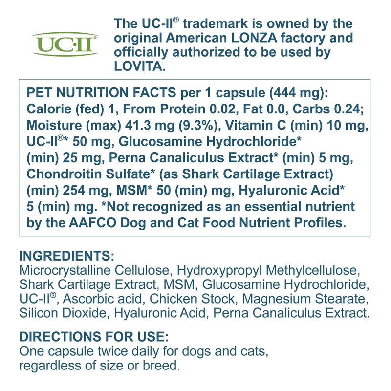 LOVITA Hip + Joint Supplement for Pets - Supports Mobility & Joint Health for Dogs & Cats - 60 Capsules, Chicken Flavor