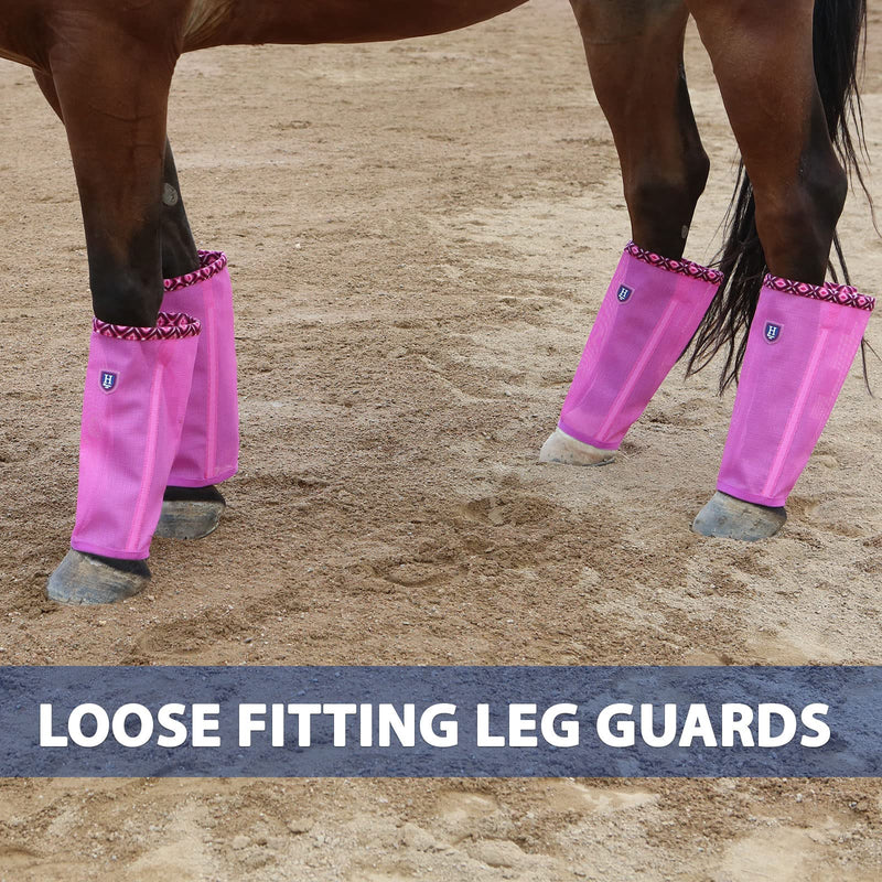 Fine Mesh Fly Boots Loose Fitting & Non-Slip Horse Fly Leggings Fleece Air Flow (Set of 4) Hot Fuchsia Mini - BeesActive Australia