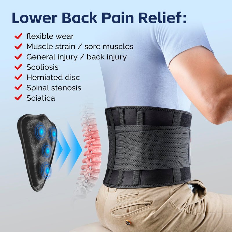 FEATOL Back Brace for Men Lower Back, Lumbar Support Belt- Back Pain, Adjustable Support Straps with Removable Lumbar Pad for Heavy Lifting Work, Plus Size(Black, L/XL Large/X-Large (Pack of 1) 3D Pad - BeesActive Australia