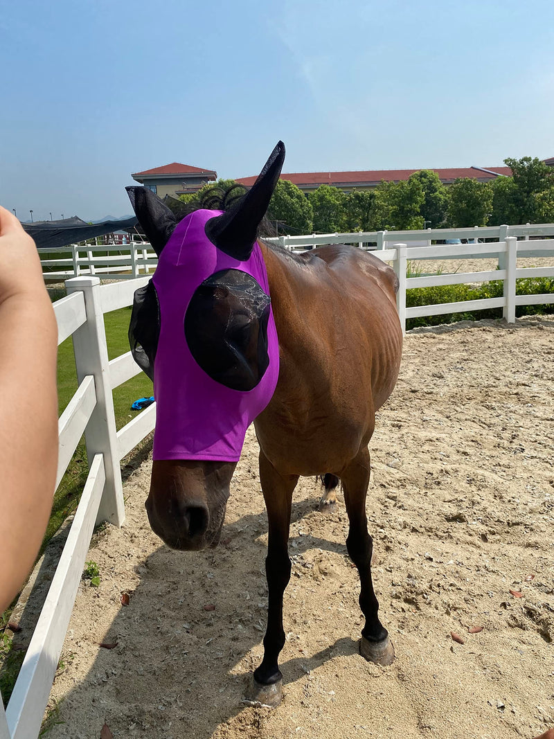 Horse Fly Mask,Fly Masks for Horses with Ears, Comfortable&Elasticity Lycra Upgrade Fly Mask with UV Protection (Purple) Purple - BeesActive Australia