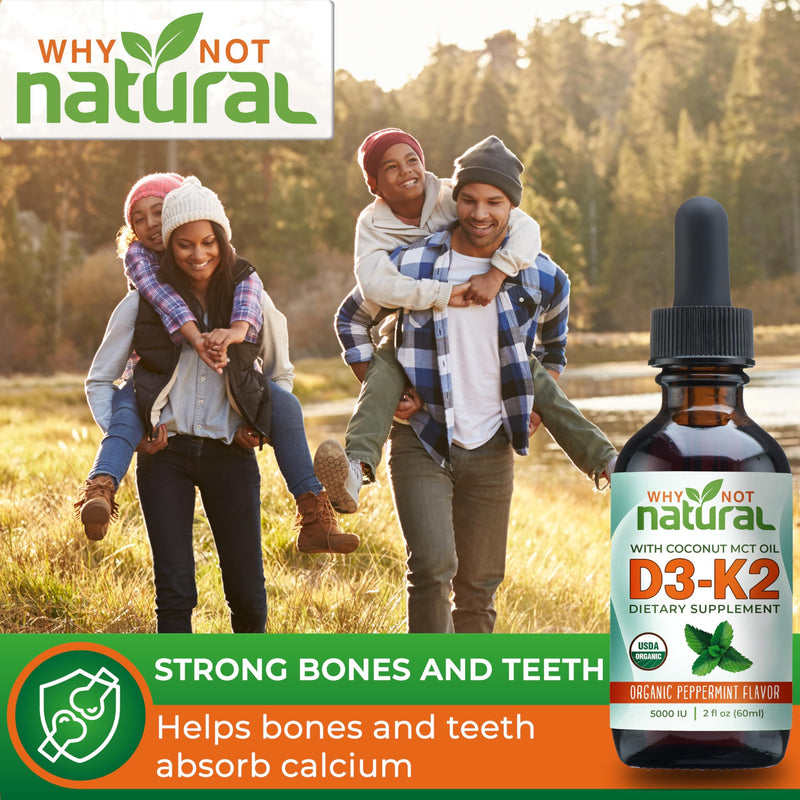 Why Not Natural Organic Vitamin D3 K2 (MK-7) Liquid Drops, 5000 IU of sublingual D3 with Coconut MCT Oil, for Strong Bones and Teeth, Heart and Immune Support - BeesActive Australia