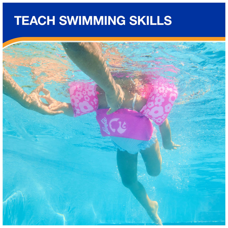 SwimWays Barbie Swim Trainer, US Coast Guard Approved Life Vest, Kids Swim Vest and Swimming Aid, Arm Floaties & Life Jackets for Kids 33-55 lbs Barbie Life Jackets
