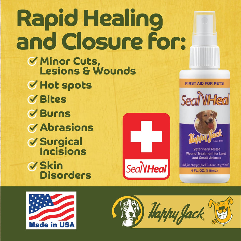 HAPPY JACK Seal 'N Heal Liquid Bandage for Dogs, Cats, Pets, Wound Care Spray (4 oz), Protects Against Minor Cuts, Burns, Waterproof Seal, Discourages Licking & Chewing, for Paws & Body, Made in USA - BeesActive Australia