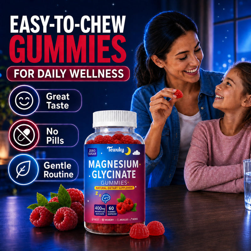 Magnesium Glycinate Gummies 400mg - Sugar Free Vegan Gummies for Adults & Kids with Vitamin D3, B6, C, CoQ10, Collagen, Zinc - Sleep, Muscle, Bone & Memory Support - 60 Raspberry Chewables 60 Count (Pack of 1)