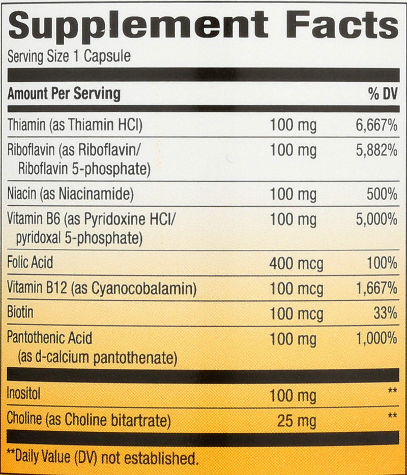 Nature's Way Vitamin B-100 Complex | Vitamin B Complex for Cellular Energy and Nerve Health Support*, Vitamin B Complex per Serving, High-Potency Formula