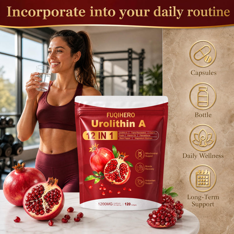 12-in-1 Urolithin A Supplement with Ubiquinol Natural Antioxidant, 120 CT | with Trans-Resveratrol, Fisetin, Daily Cellular Wellness & Mitochondrial Support,Reduce Muscle Loss,2-Month Supply 1 Count (Pack of 120)