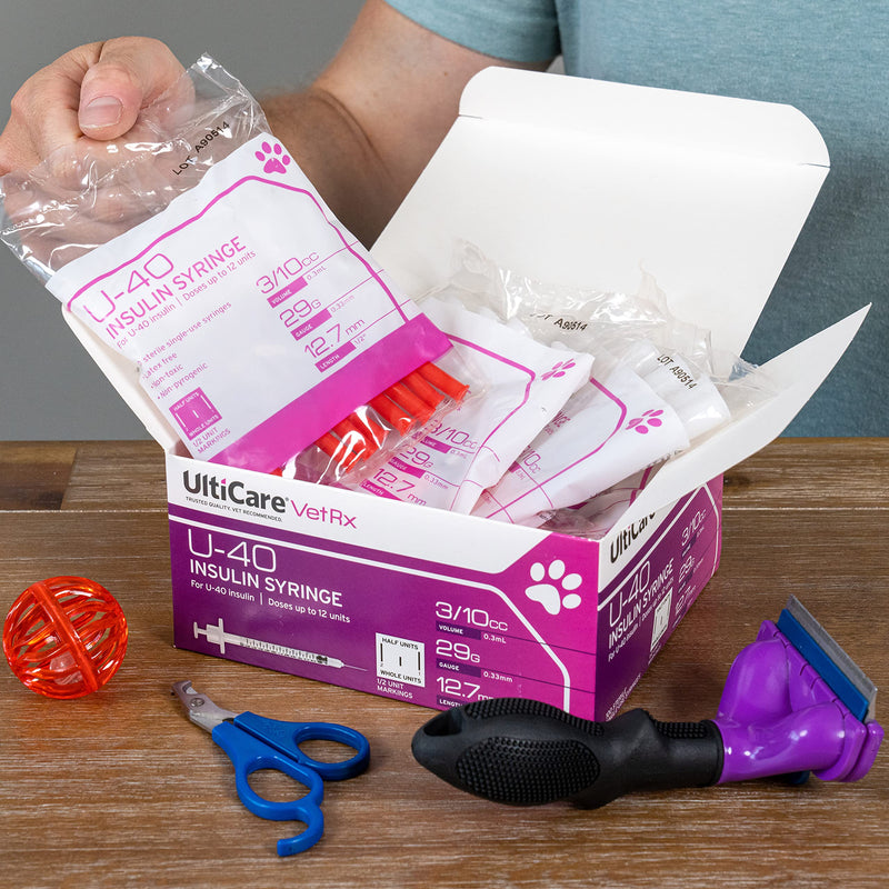 UltiCare VetRx U-40 3/10cc Pet Insulin Syringes - 3/10cc, 29G x 1/2’’, HALF UNIT Markings, 100 ct, Comfortable and Accurate Dosing, Compatible with Any U-40 Strength Insulin