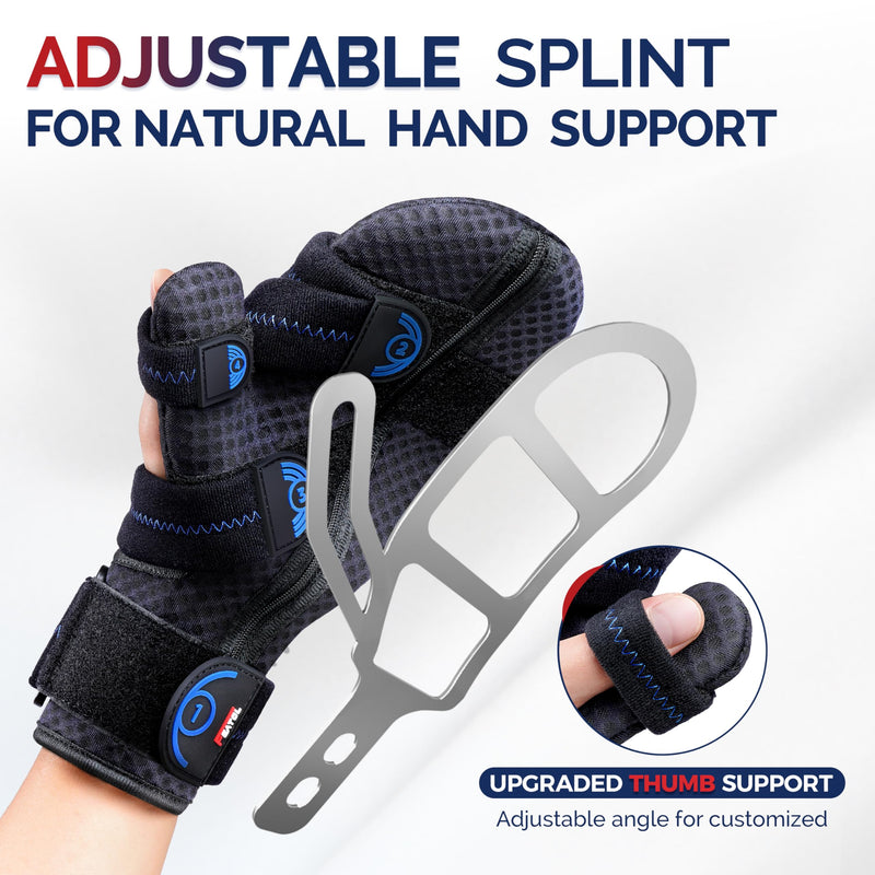 FEATOL Resting Hand Splint with Thumb Support for Men and Women, Adjustable Night Hand Brace Splint for Carpal Tunnel, Arthritis, Tendinitis, Stroke Recovery, Right Small/Medium Right Hand Black