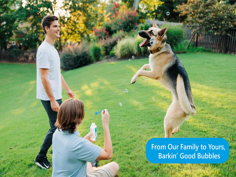Barkin’ Good Bubbles, Dog Toy, 9.5 fl oz Natural Plant-Based Chicken-Scented Bubble Solution, Great for Indoor & Outdoor Play, Blue