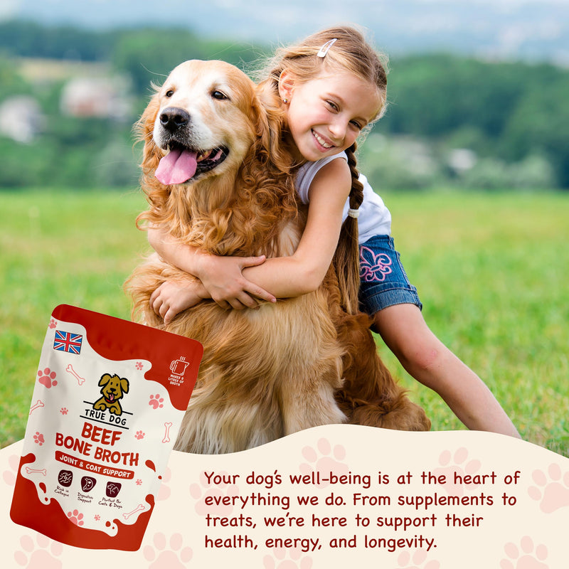 True Dog Beef Bone Broth Powder (250g) Contains Collagen for Dogs & Cats, Supports Puppy and Dog Gut Health and Joint Aid for Dogs, Cat Food Topper Suitable for Home Freezing - Natural Pet Supplement