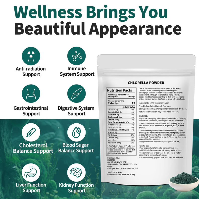 Chlorella Powder Natural- Chlorophyll Powder, Supports Immune System & Liver Function, Keep Youth, Vegan, Rich in Vegan Protein and Vitamins, 10 oz. 9.99 Ounce (Pack of 1)