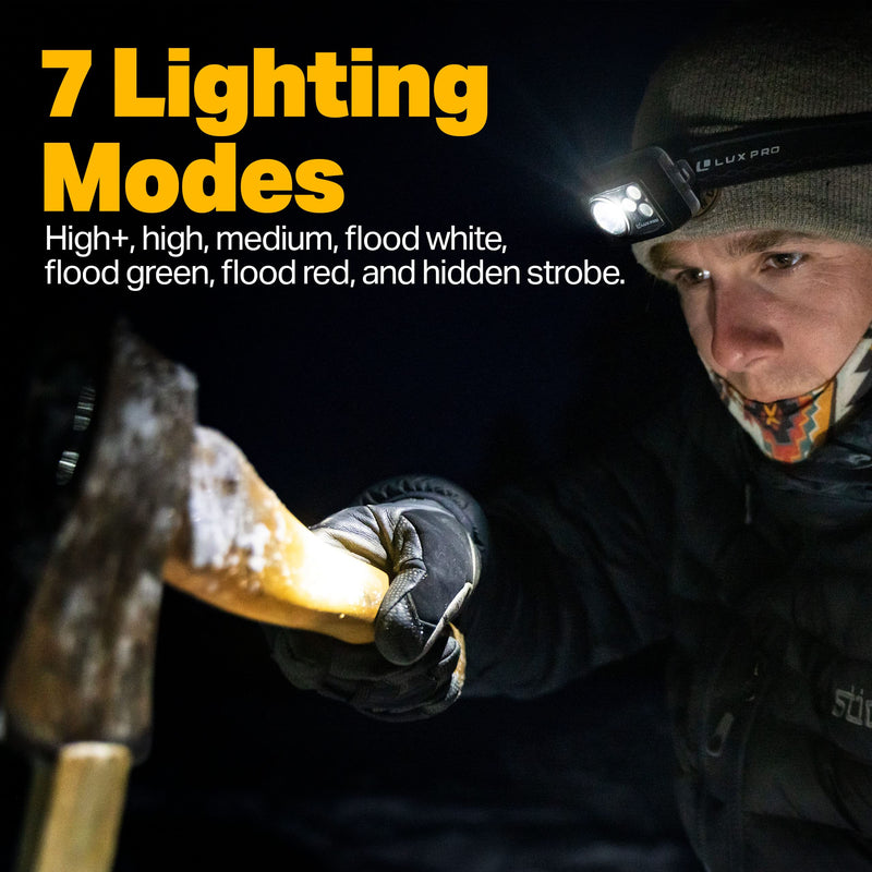 LUXPRO Bright Multi-Function 374 Lumen Waterproof LED Headlamp - Portable LED Light for Up to 10 Hours of Use - Outdoor Lighting or Emergency Light with Adjustable Headband - Batteries Included