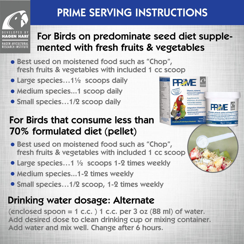 Hari Prime Parrot Vitamin, Mineral and Amino Acid Supplement for Seed Eating Birds, 11.3oz Prime Vitamin Supplement 11.3 oz