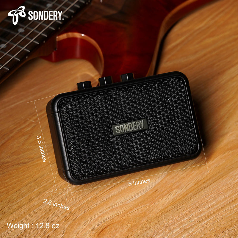 Sondery 5W Mini Amp for Electric Guitar Rechargeable with OD Clean Effects Black
