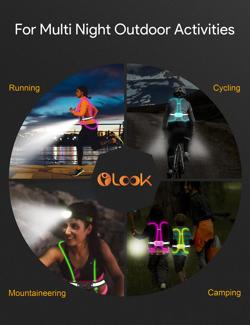 LED Running Light Vest Multicolor Light Up Vest Rechargeable Reflective Safety Gear High Visibility for Night Running Small Orange