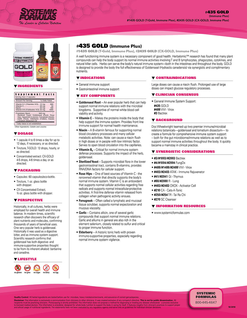 Systemic Formulas Gold Immune Plus - General Immune Support, 60 Capsules, Bio Challenge 435. Immune Builder.