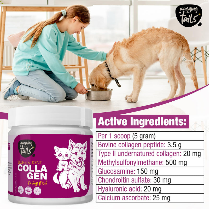Wagging Tails Collagen Peptide Topper Powder | Skin & Coat + Bone & Joint - 7.05 oz Each | for Dogs & Cats of All Breeds | Easy to Digest | No Added Flavour