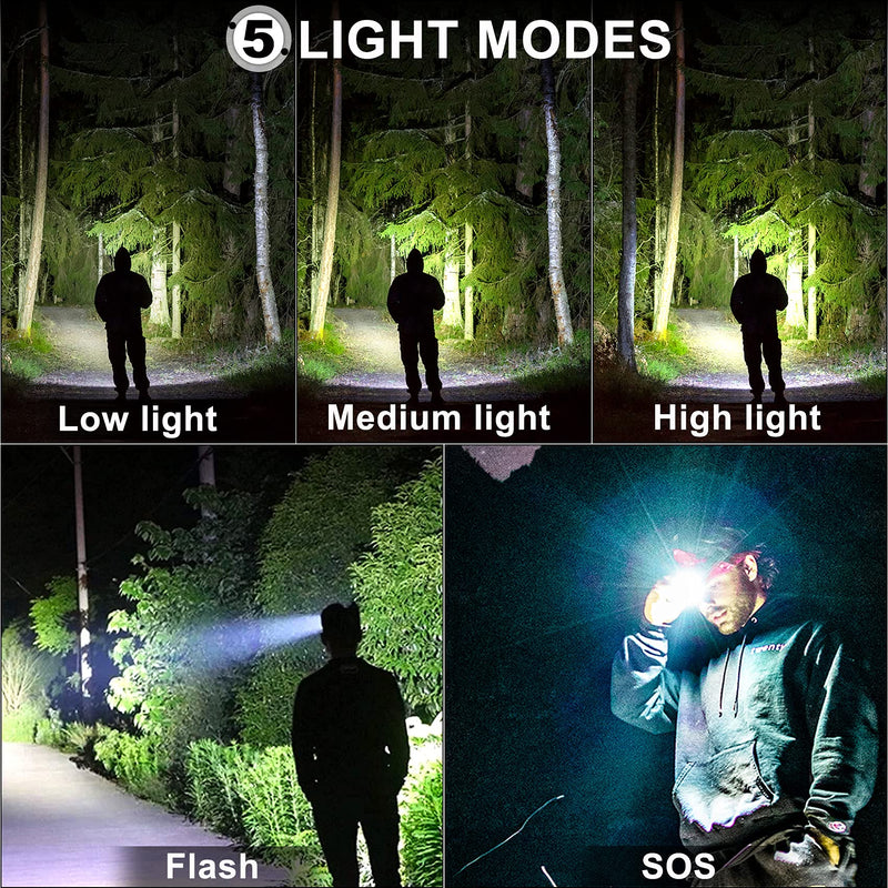Bud K LED Headlamp USB Rechargeable, Head Lamp XHP70 Super Bright 1080 Lumen with 5 Modes, Batteries Included, Zoomable, Waterproof Headlight for Camping Hunting Running Fishing Biking Black