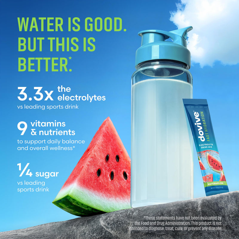 Electrolyte Drink Mix | 16 Instant Hydration Packets w/ 920mg Hydrate Electrolytes | Low-Sugar (7g) Electrolytes Hydration w/Vitamins C, B3, B5, B6, B12 and Na, Ca, Mg, K, Zn (Watermelon)